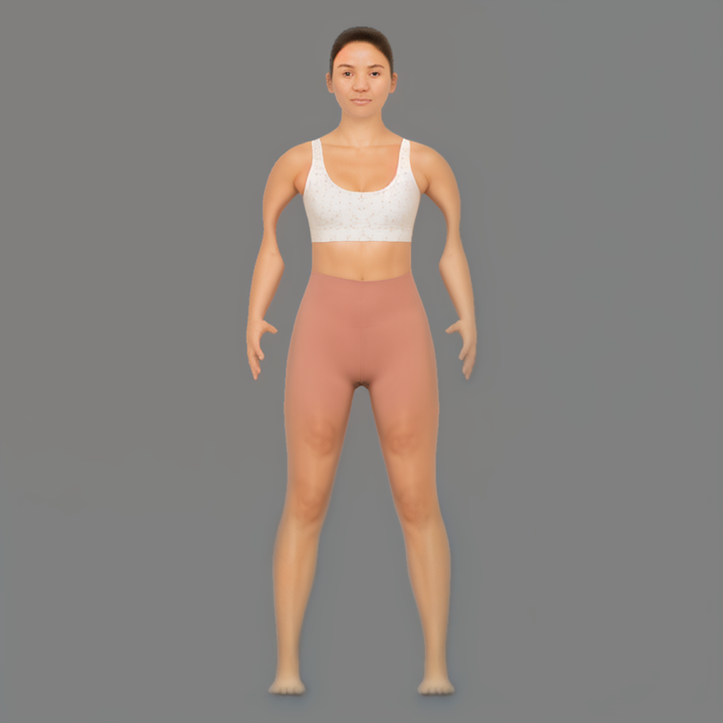 Generated front view retains white bra and pink shorts